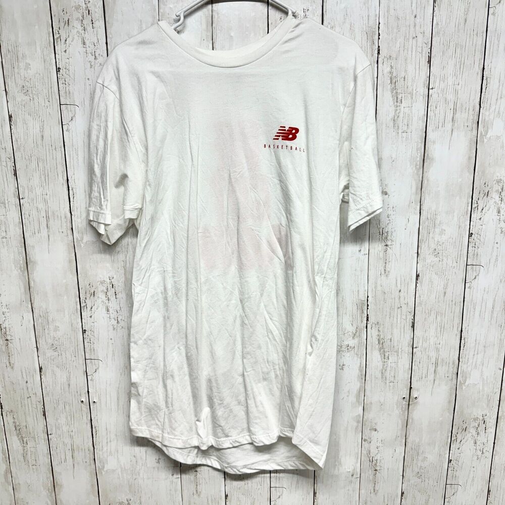NEW BALANCE Shirt Women Size Medium White Short Sleeve Graphic Logo "WE GOT NOW"